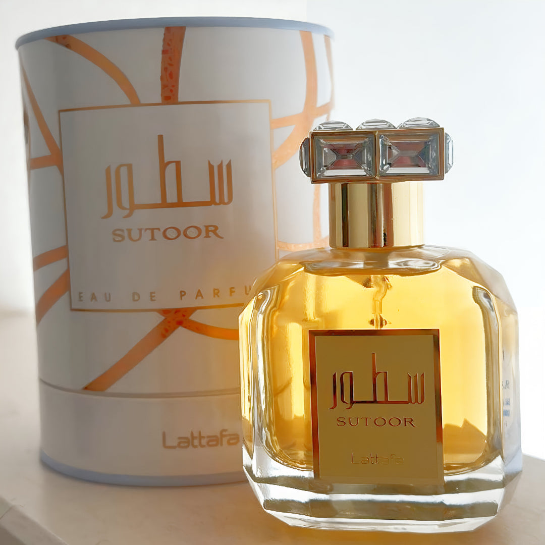Sutoor perfume bottle and packaging on a light background