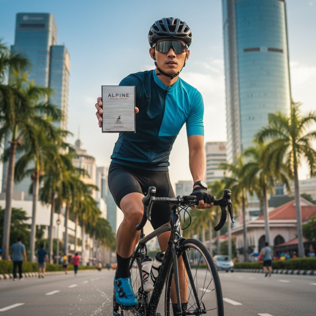 Lelaki Melayu dengan gear cycling membawa Alpine Homme Sport &ndash; vibe active lifestyle Malaysia
