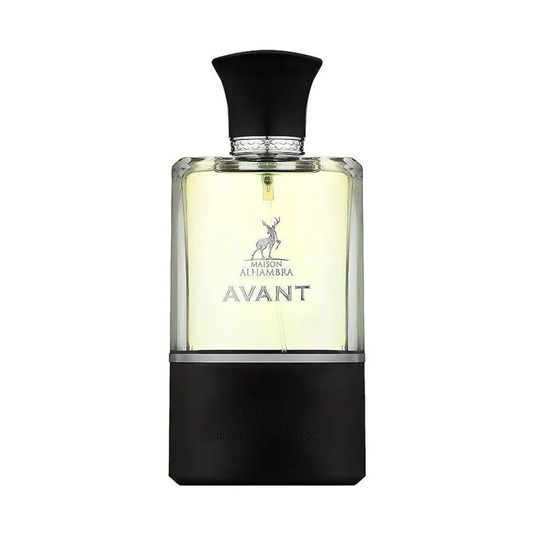 Perfume bottle labeled 'AVANT' on a white background