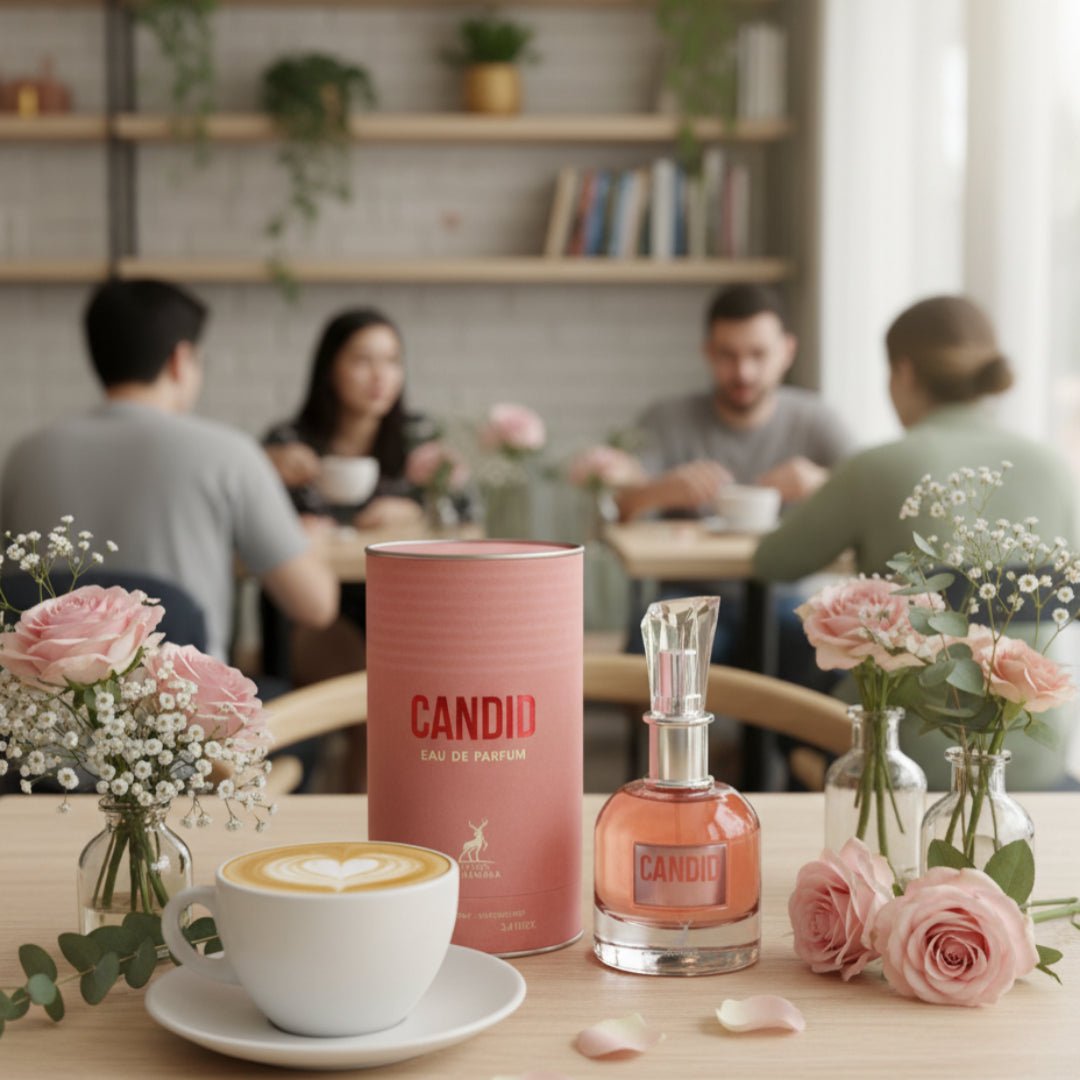 Candid di meja kafe dengan latte dan bunga &ndash; mood manis Malaysia