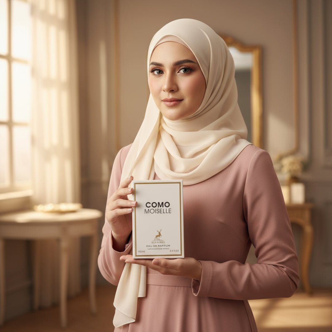 wanita berhijab malaysia pegang como moiselle feminine classy