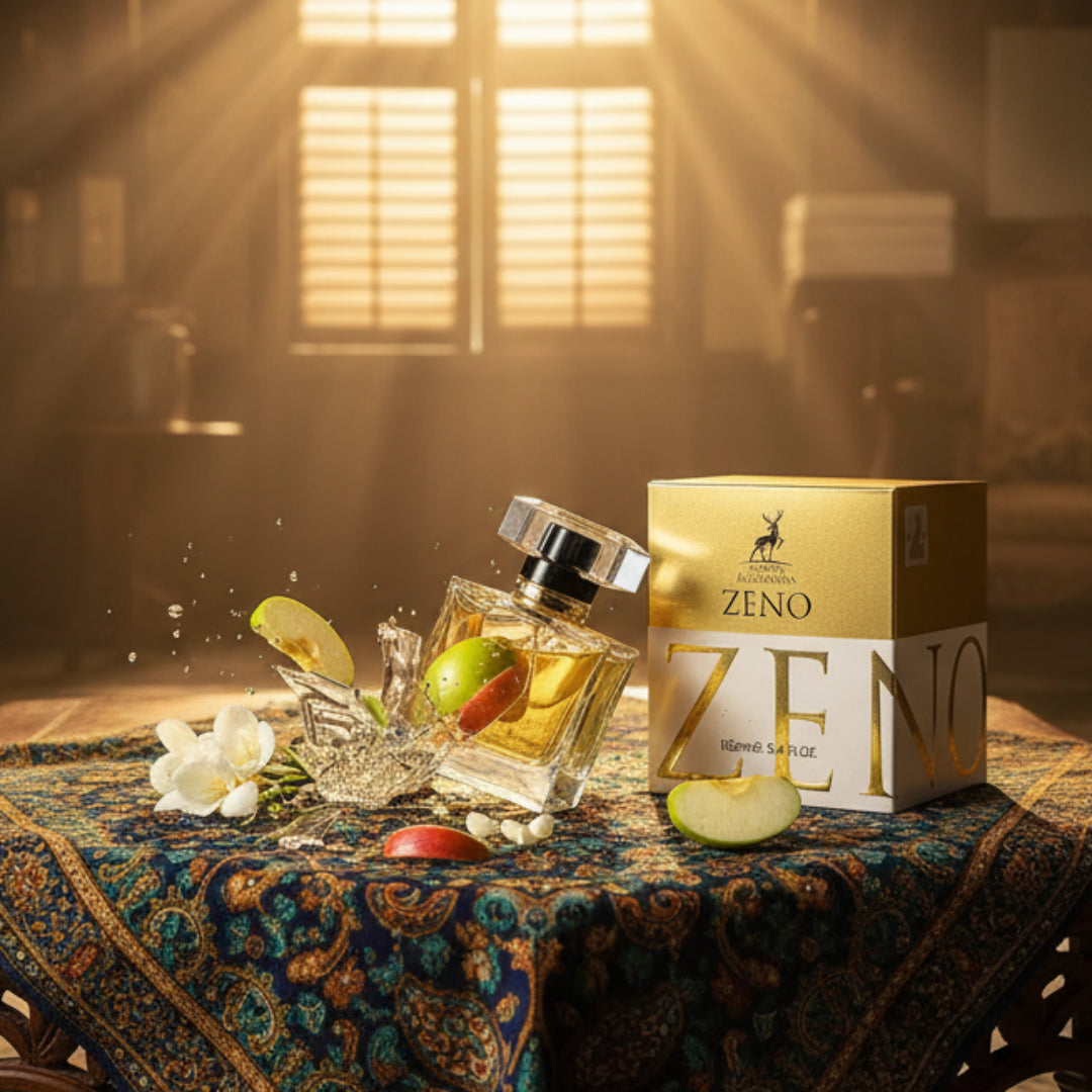 Maison Alhambra Zeno perfume bottle and packaging on a white background