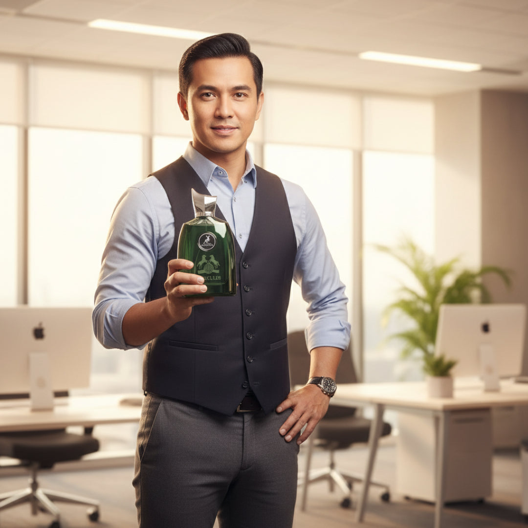 Lelaki Melayu di pejabat memegang Hercules &ndash; gaya profesional Malaysia