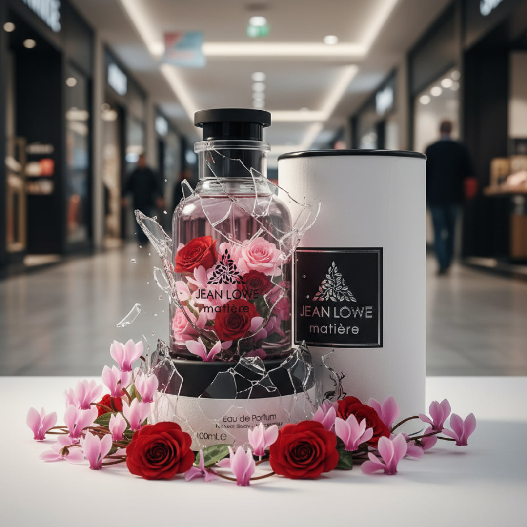 Jean Lowe matière perfume bottle and packaging on a white background