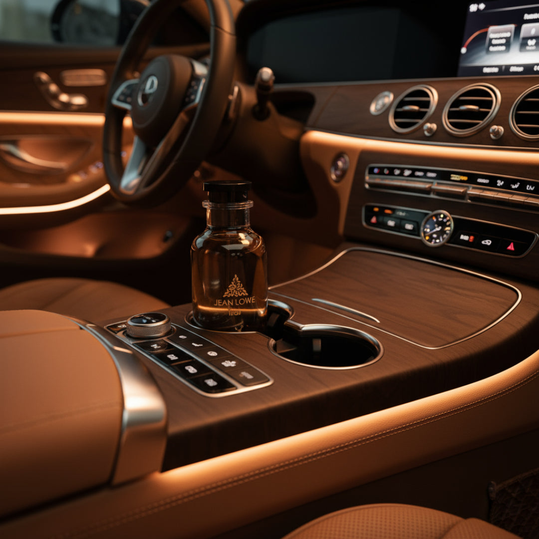 Jean Lowe Noir dalam cup holder cahaya amber