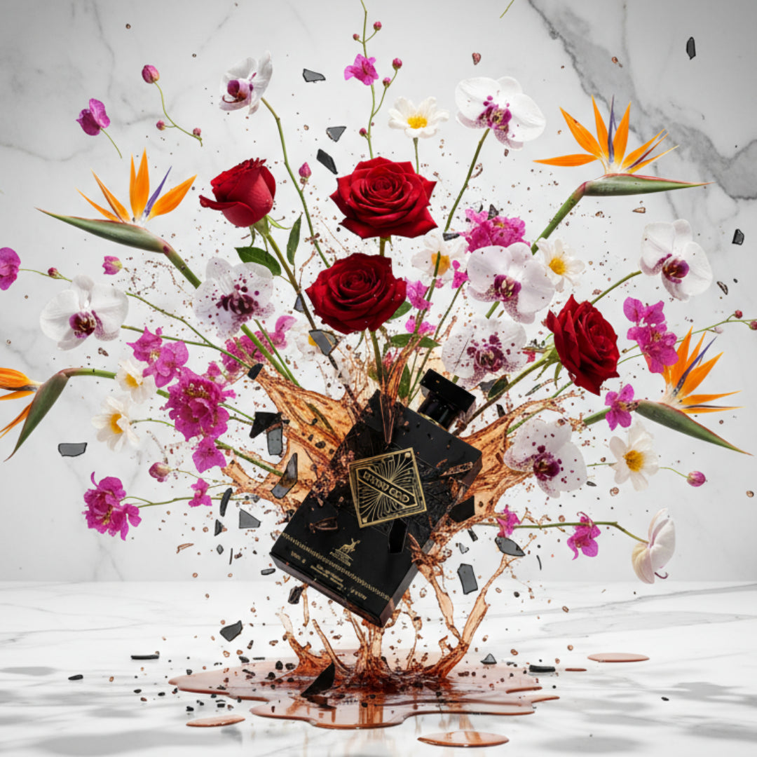 Infini Loud perfume packaging with gold and black design on a white background