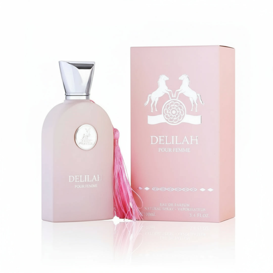 Delilah perfume bottle and packaging on a white background