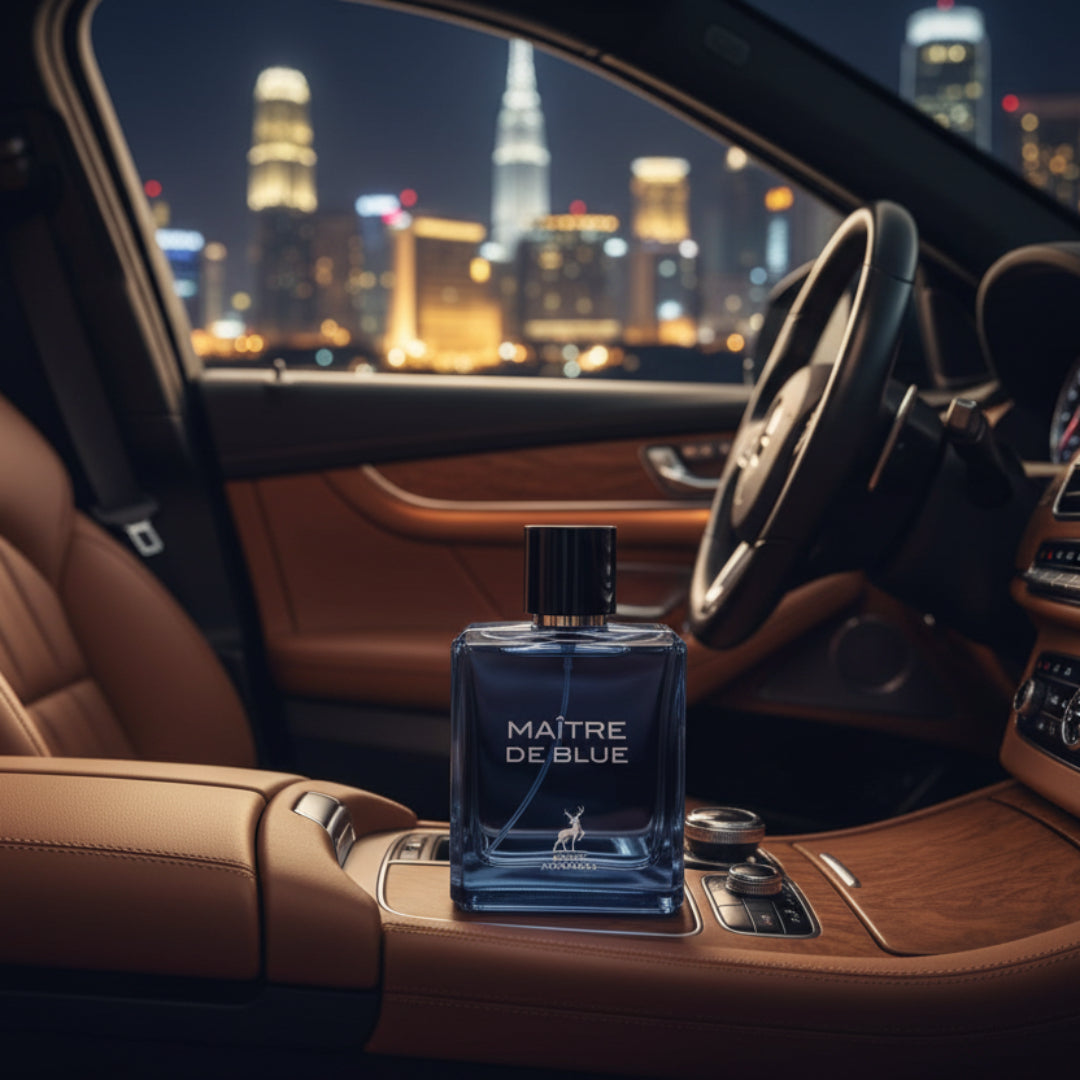 Maitre De Blue perfume lelaki dalam kereta malam citylight Malaysia