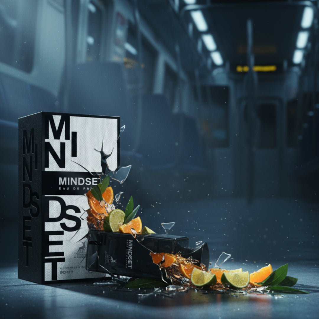 MINDSET perfume bottle and packaging on a white background