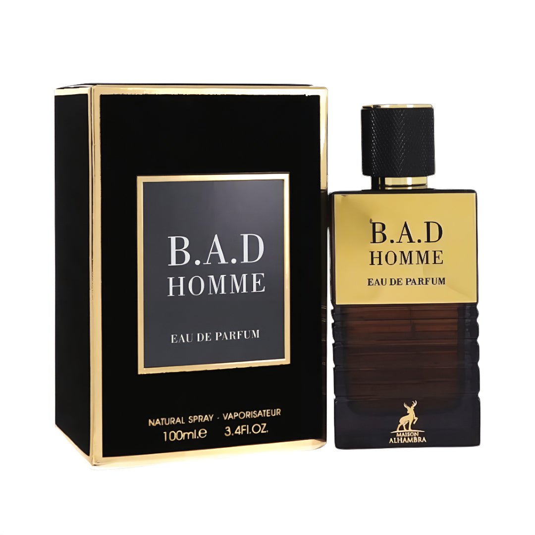 B.A.D Homme Eau de Parfum bottle and packaging on a white background