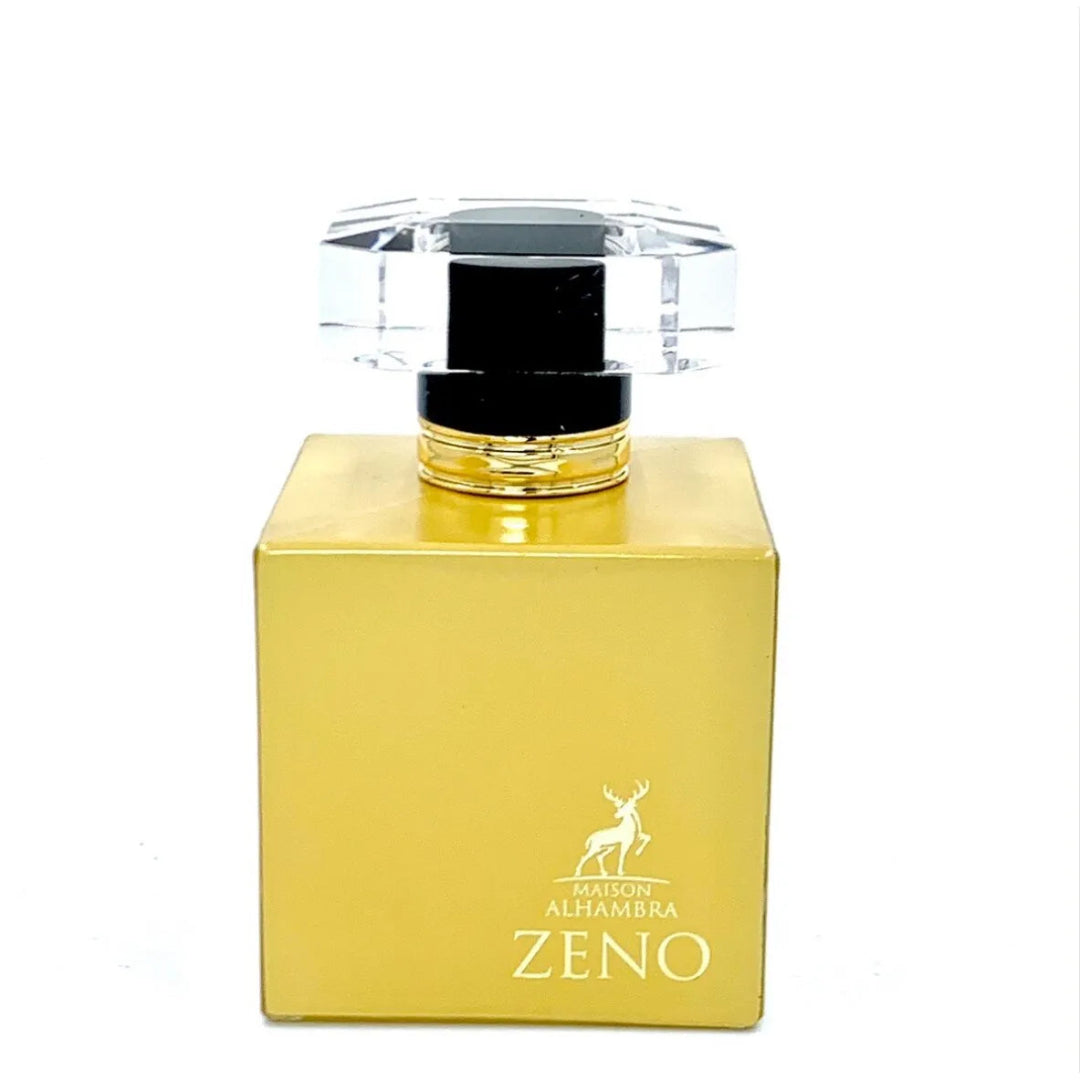 Yellow perfume bottle with clear cap on a white background