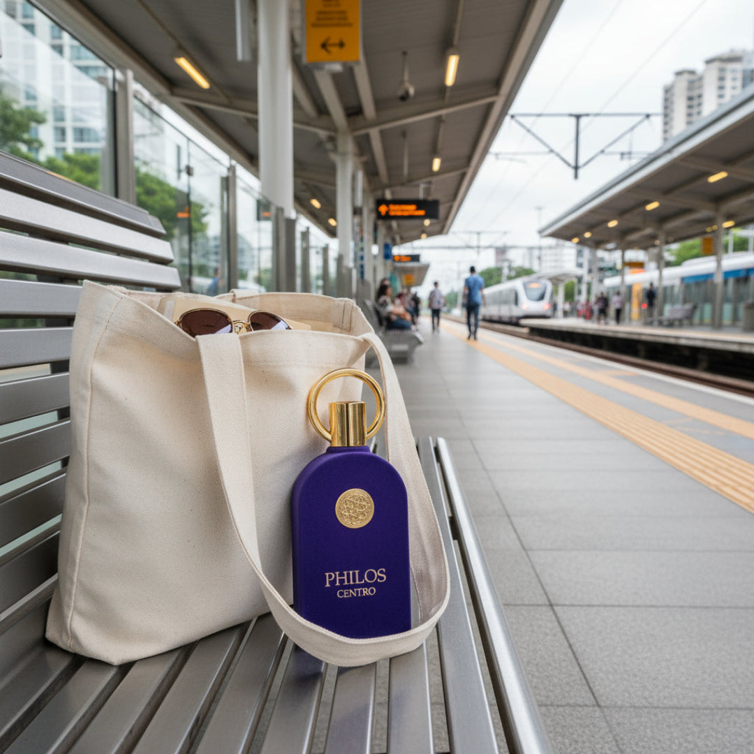 Botol dalam beg tote di bangku stesen LRT