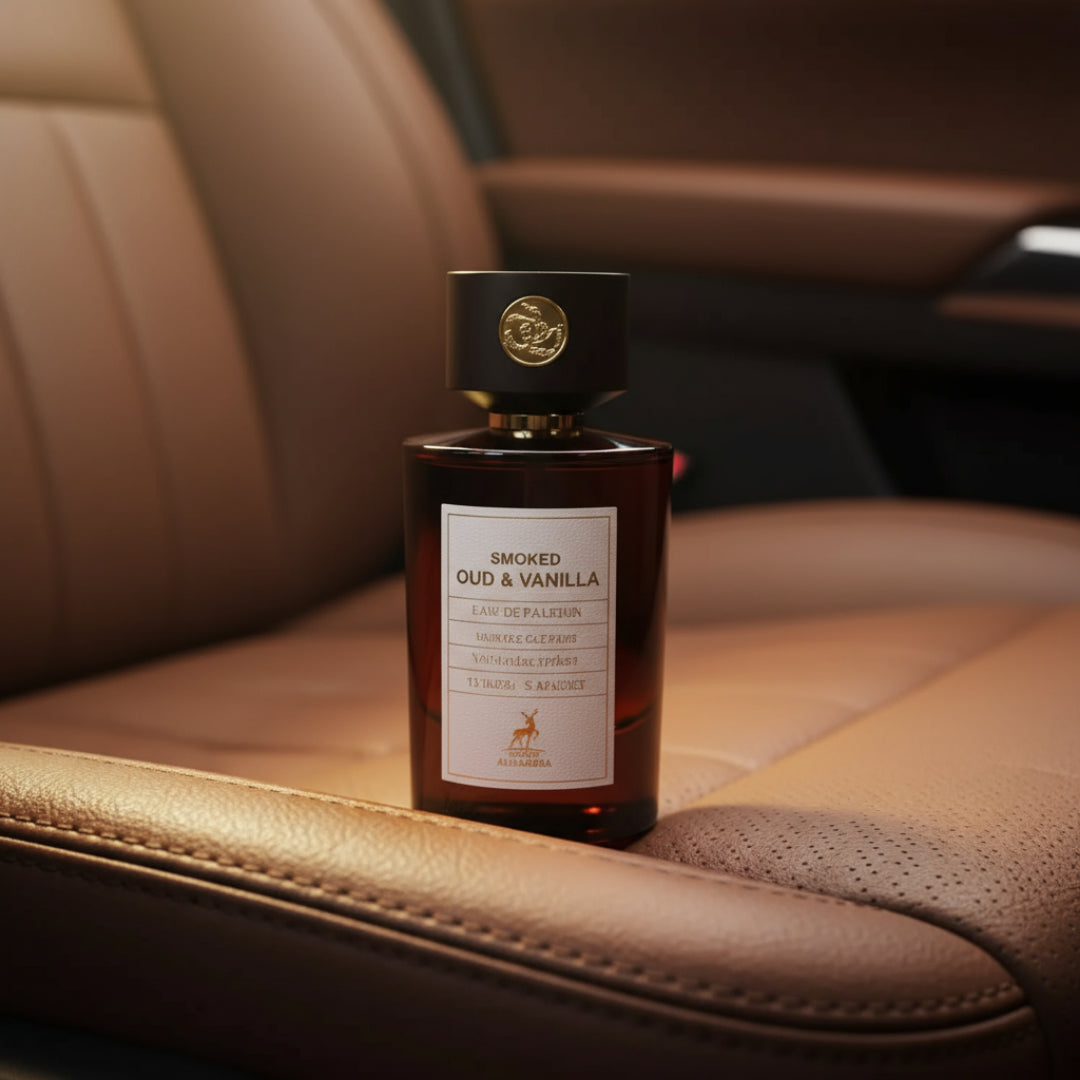 Smoked Oud &amp; Vanilla atas seat kulit coklat