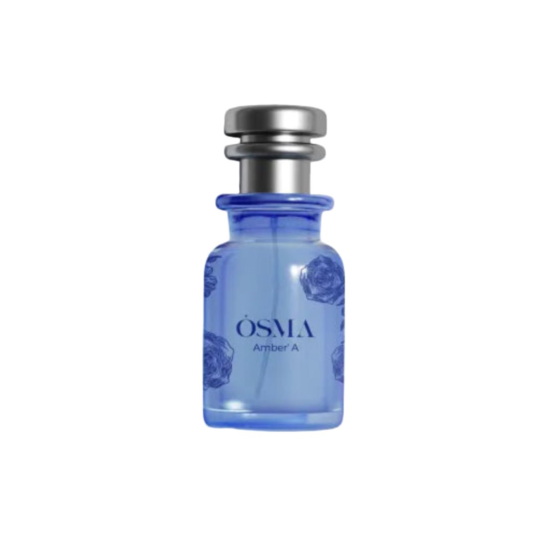 Blue Osma Amber A perfume bottle on a white background