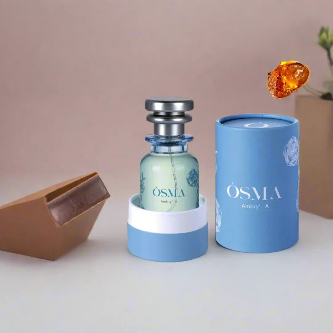 OSMA perfume bottle with packaging on a neutral background