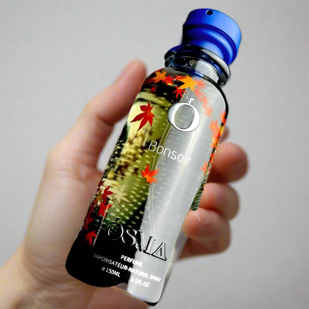 Bottle with decorative elements and text on a black background