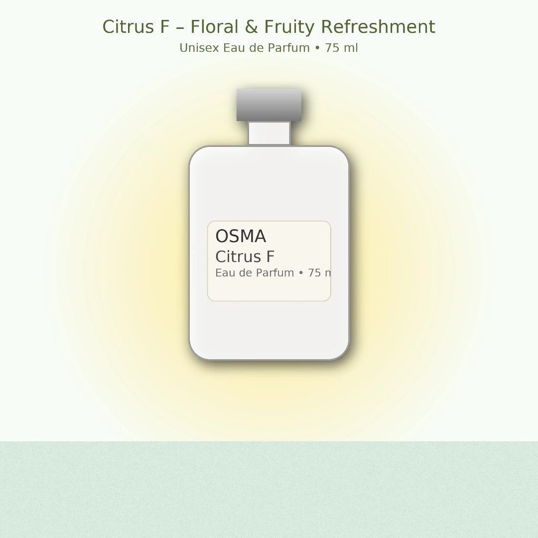 OSMA Citrus F Eau de Parfum bottle on a light yellow and green gradient background