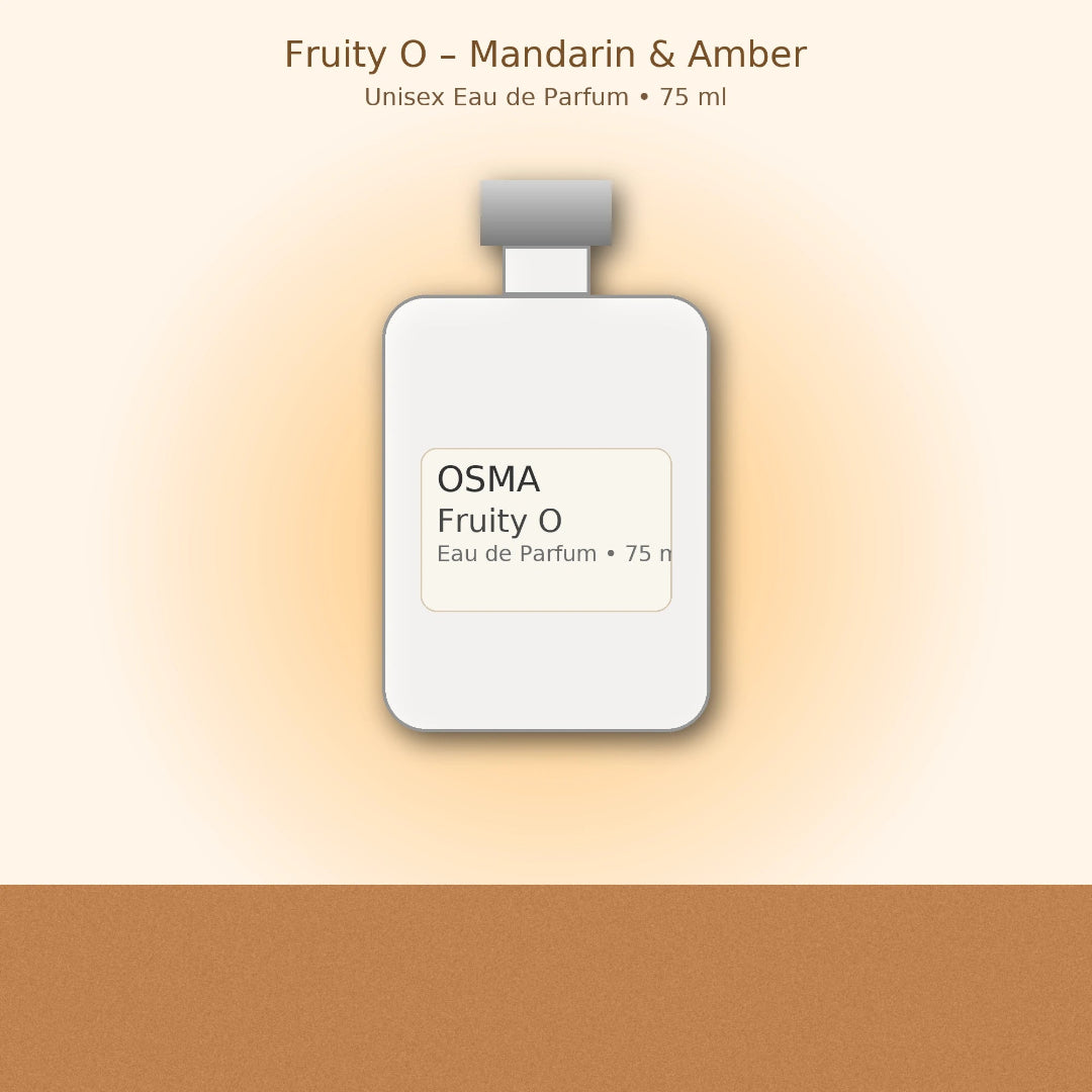 OSMA Fruity O Eau de Parfum bottle on a gradient background