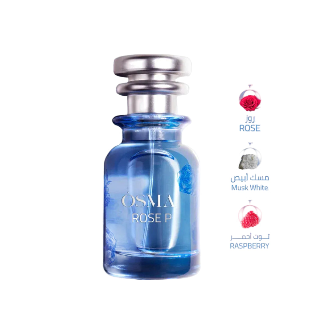 Blue Osma Rose P perfume bottle on a light gray background