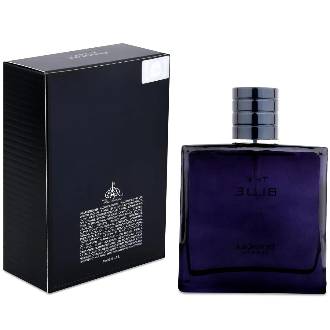 Perfume bottle and packaging with a white background