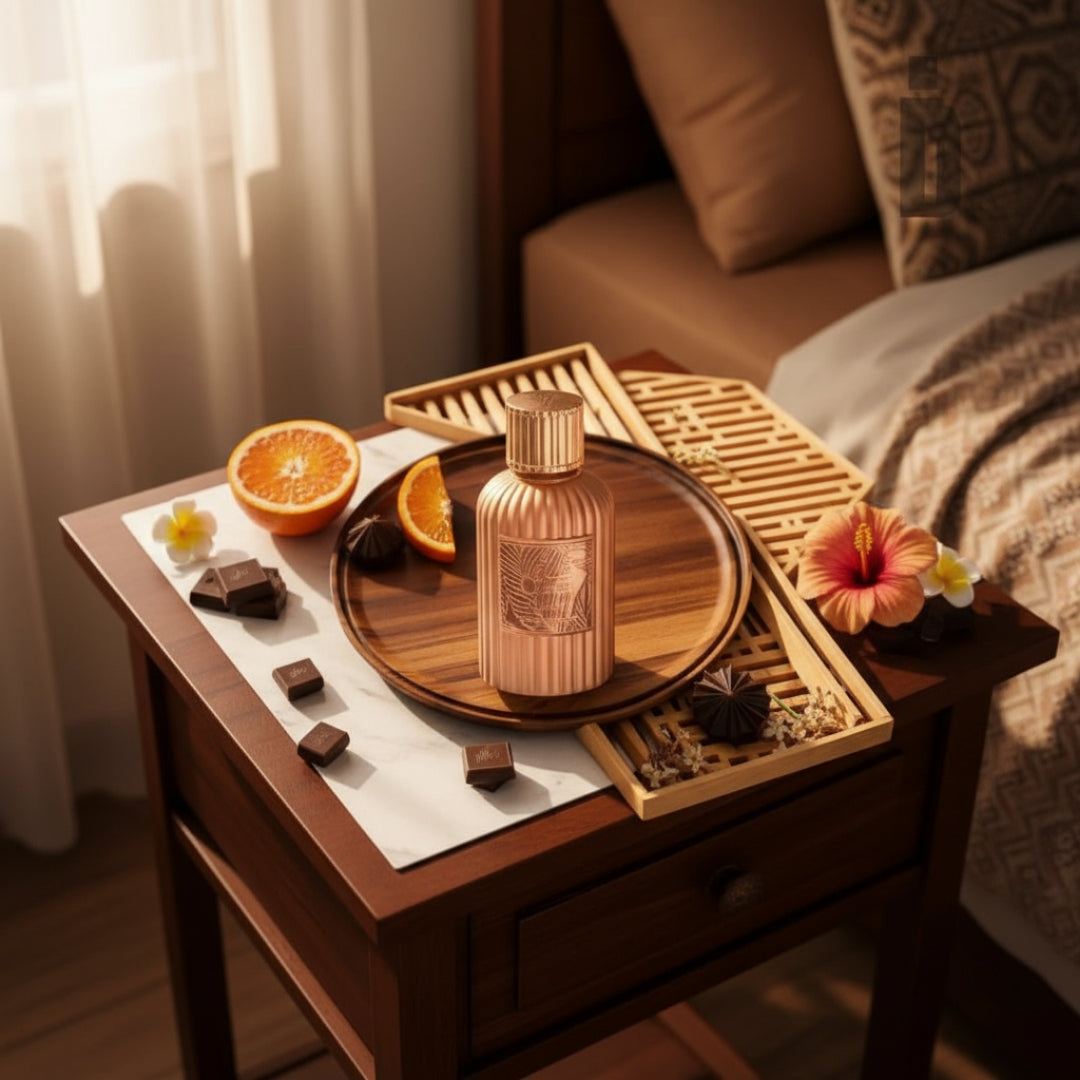 Qissa Delicious by Paris Corner – 100 ml for Women – Botol kaca emas dengan penutup hitam mewah.