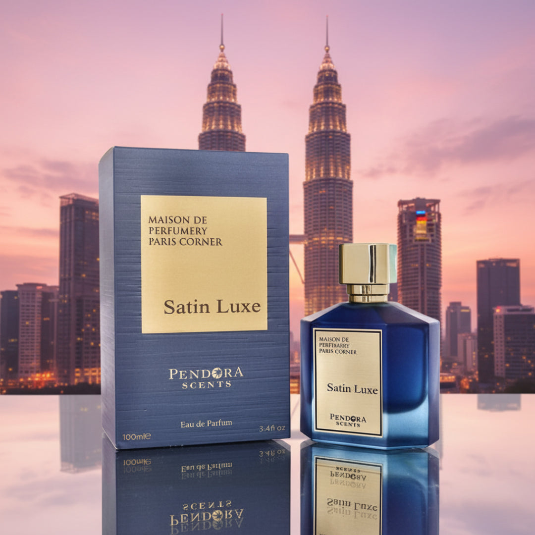 Satin Luxe dengan latar KLCC petang, lighting merah jambu romantik Malaysia