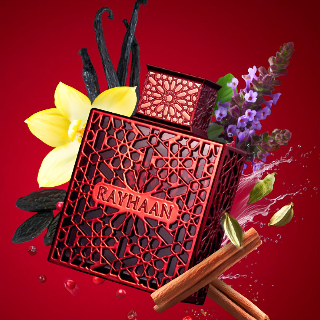 Haruman premium Rayhaan Crimson &ndash; bau spicy, amber &amp; woody tahan seharian Malaysia