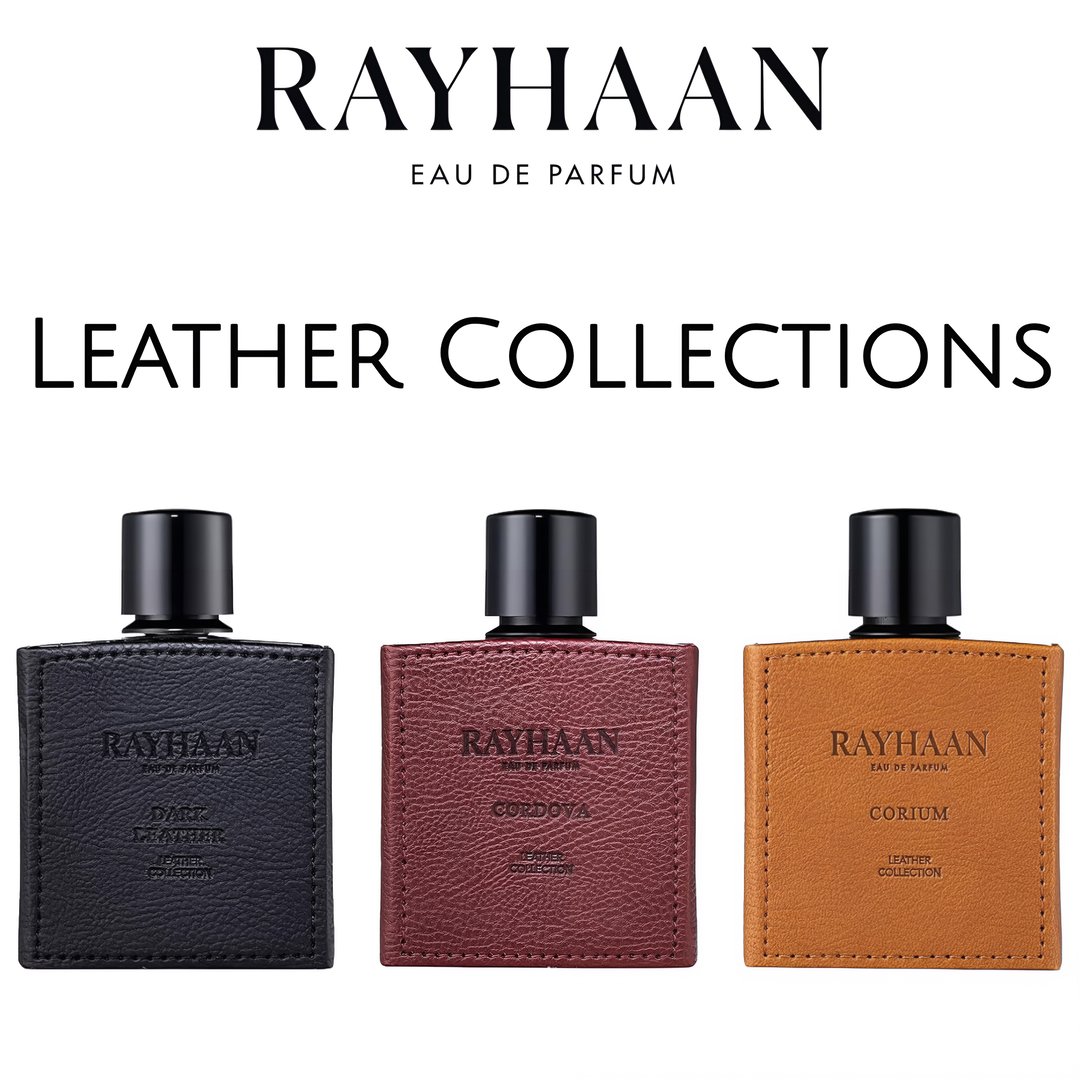 Rayhaan Rayhaan Leather Collection 100ml EDP &ndash; Corium, Dark Leather, Cordova feature on homepage bottle - view 2 - Premium fragrance collection Malaysia
