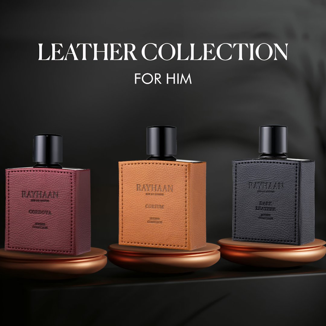 Rayhaan Rayhaan Leather Collection 100ml EDP &ndash; Corium, Dark Leather, Cordova feature on homepage bottle - view 8 - Premium fragrance collection Malaysia