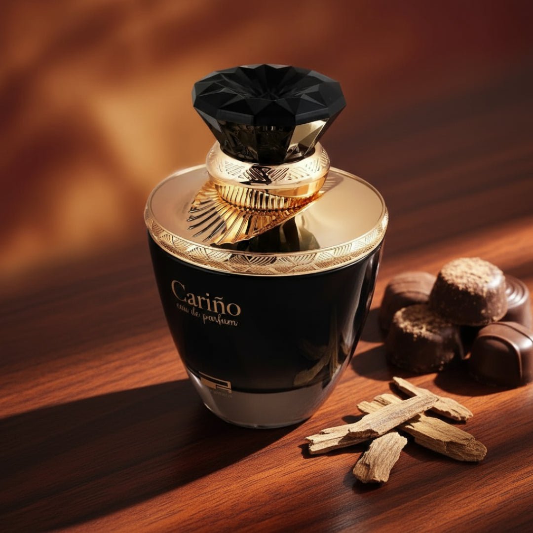 Carino Black by Rue Broca perfume bottle with chocolates and patchouli luxury women scent Malaysia”