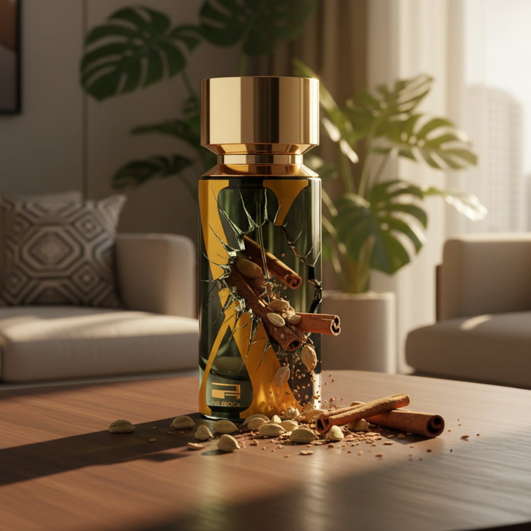 Exotic Heritage Rue Broca perfume lelaki budget - Decorative bottle with natural elements on a table in a living room setting