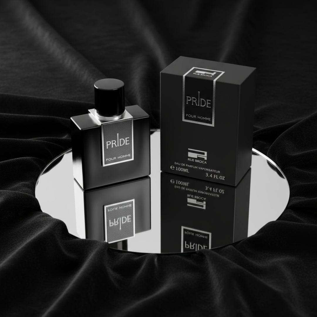 Rue Broca Pride Pour Homme EDP bottle and box mirror tray velvet luxury men fragrance Malaysia