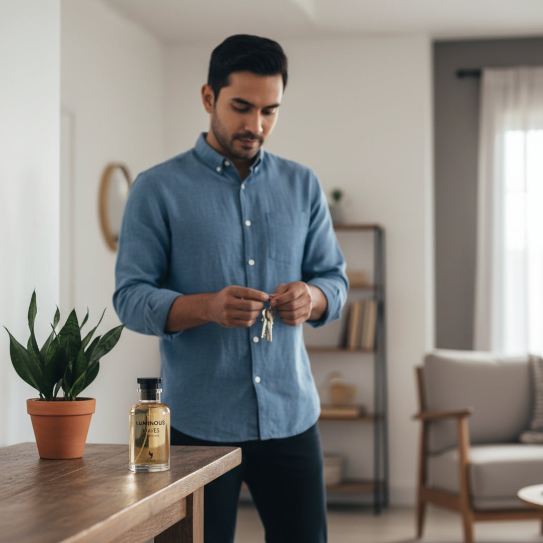 luminous wave lelaki melayu meja makan biru