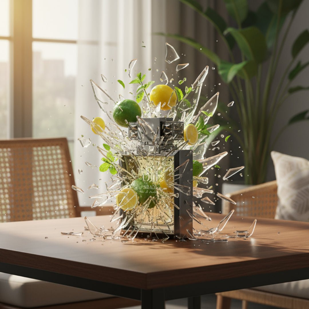 Botol Abadi Saga Zimaya perfume - Perfume bottle with decorative label on a white background