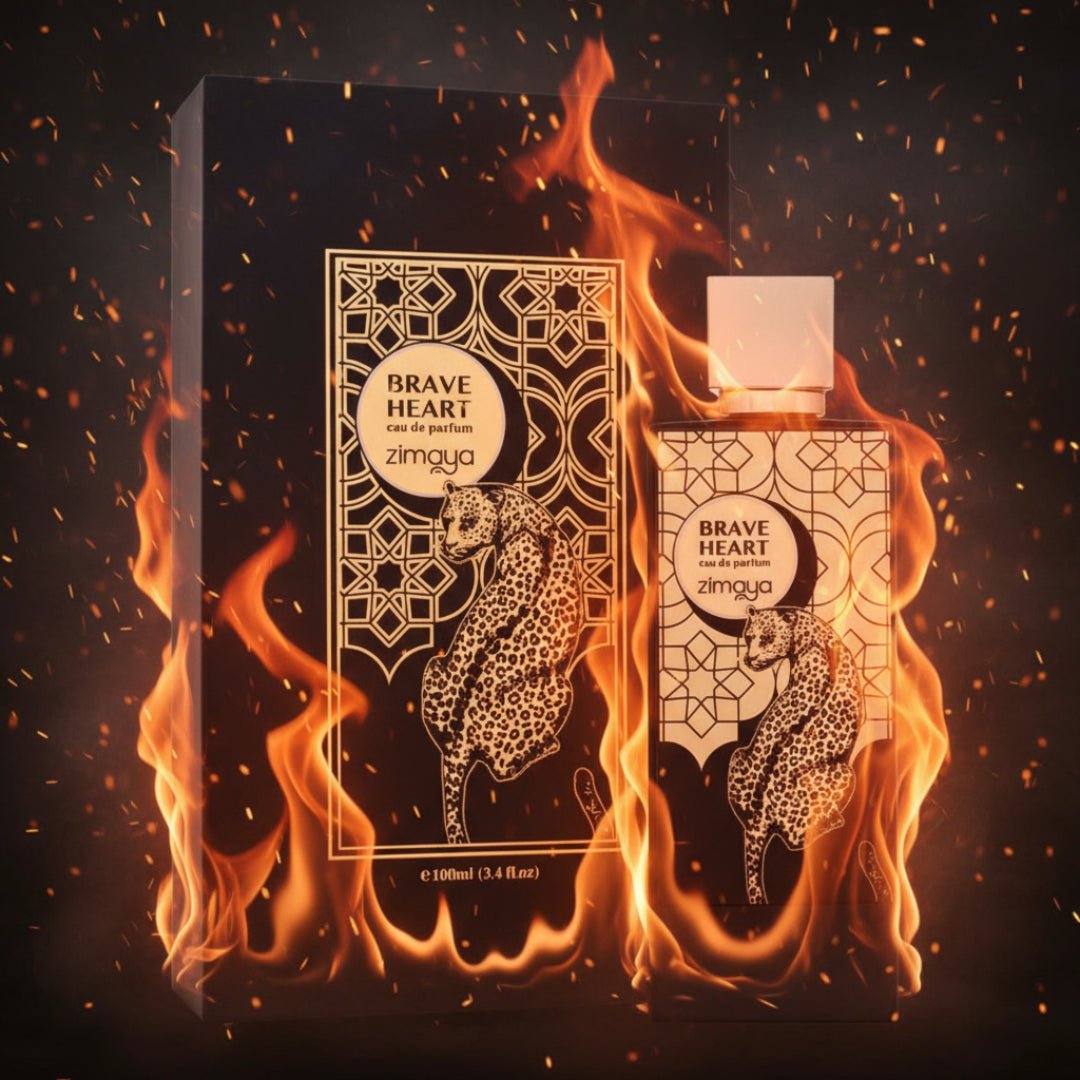 Men’s perfume bottle surrounded by flames and smoke &ndash; Brave Heart Zimaya Malaysia