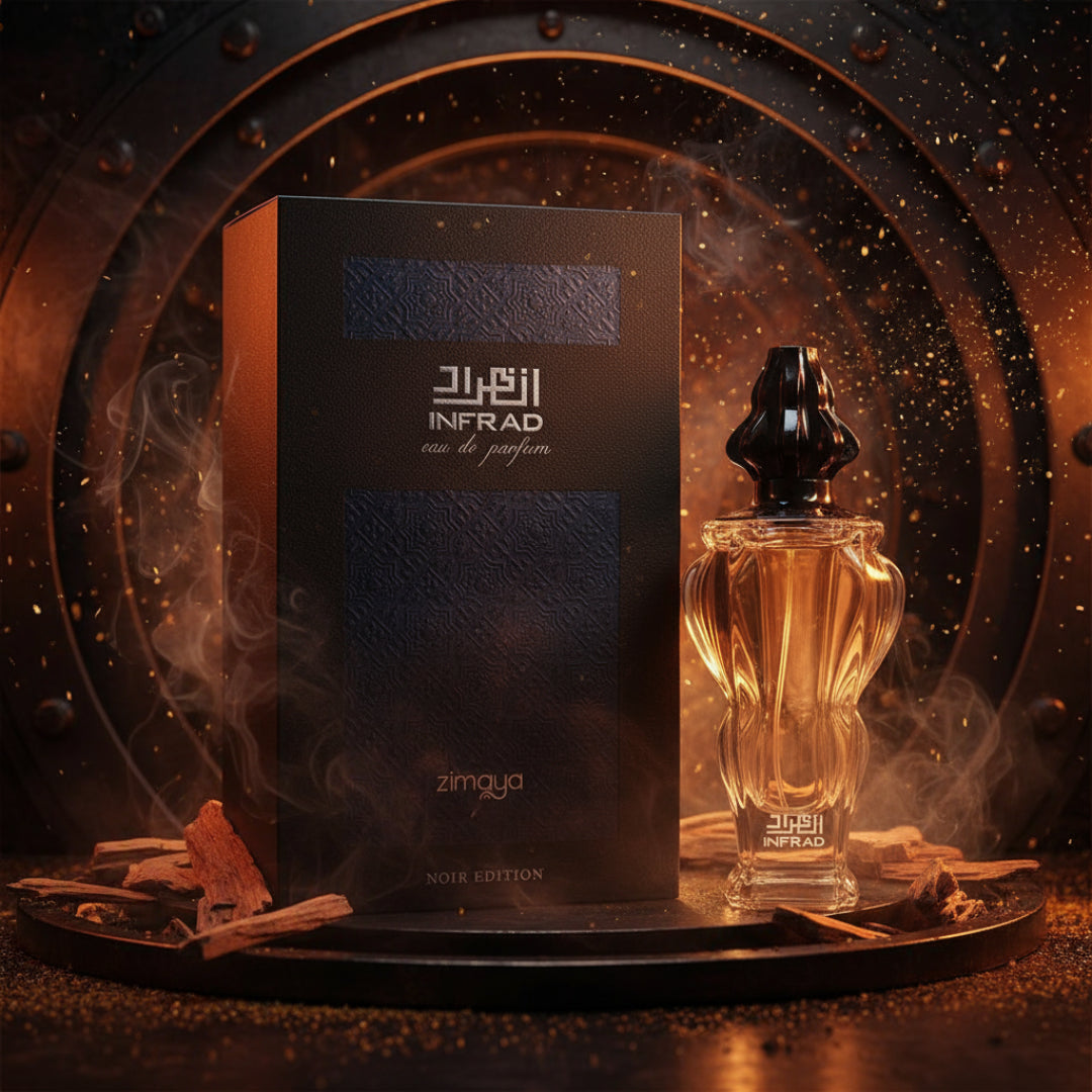 Men’s infrad noir perfume bottle in dark vault ember glow agarwood Malaysia