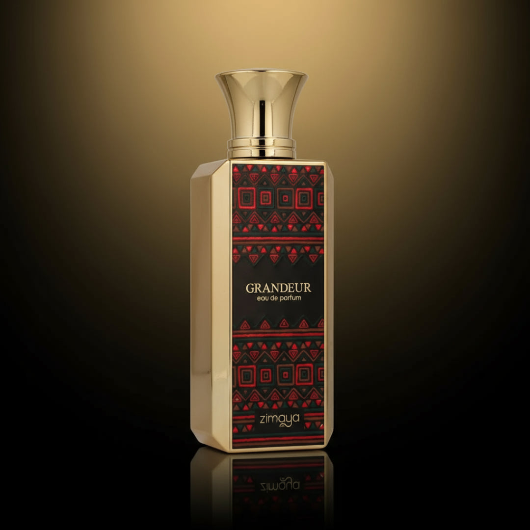 Zimaya Grandeur perfume bottle minimal black to gold studio luxury unisex perfume Malaysia