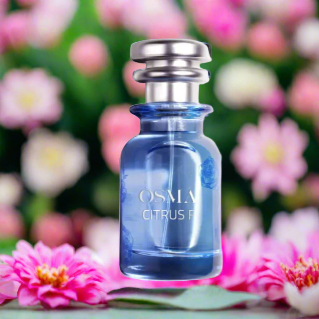 Blue perfume bottle labeled 'Osmia Citrus' with 'Parfumo' logo on a white background
