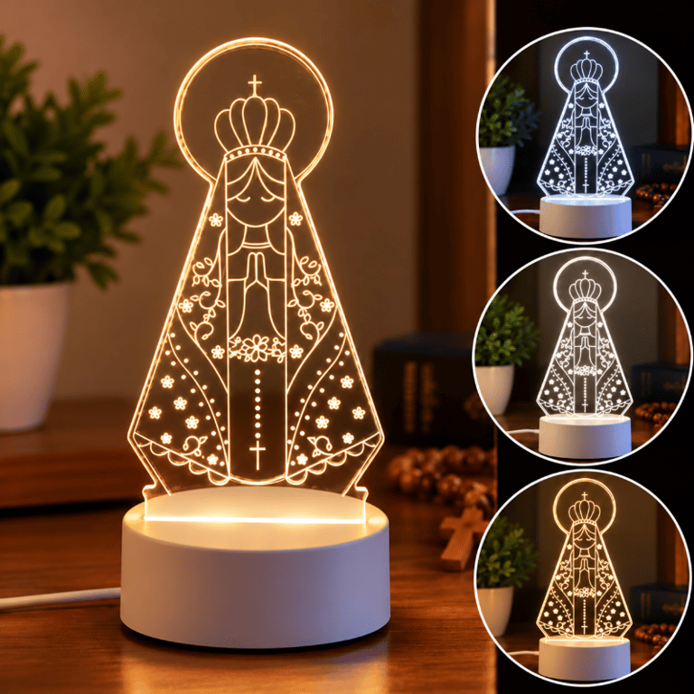 Imagem Nossa Senhora Aparecida Iluminada LED 3D Decorativa