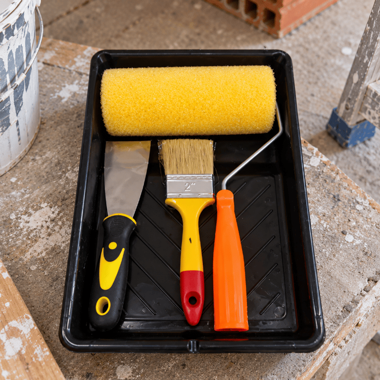 Kit Pintura de Parede Completo 4 Peças com Rolo de Espuma Bandeja para Tinta Pincel e Espátula para Reformas e Retoques