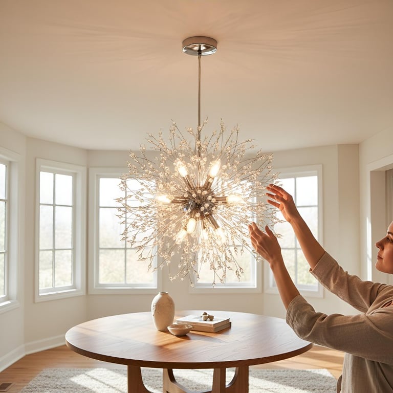 Lustre Pendente Cristal Flor Dente Leão Cromado Bivolt