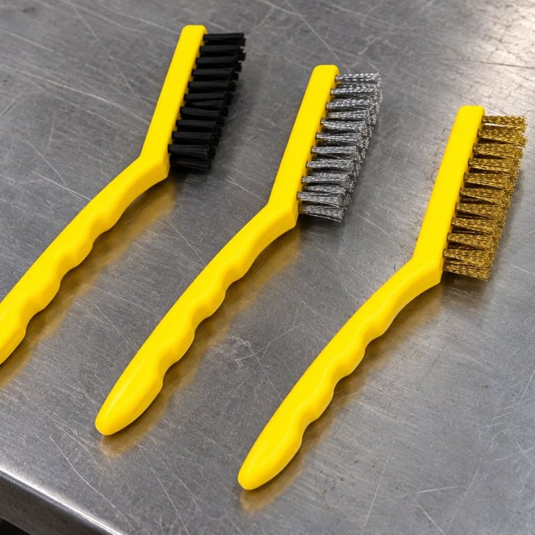 Kit 3 Mini Escovas De Limpeza 9 Polegadas Aço Inox Cobre E Nylon Com Cabo Plástico
