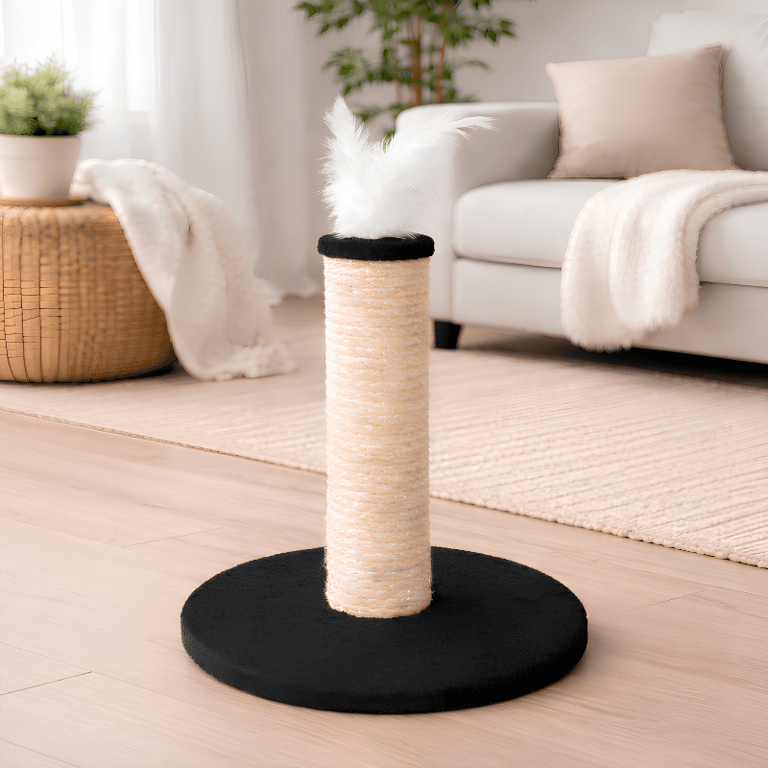 Arranhador Vertical Preto Interativo Com Penas Para Gatos 