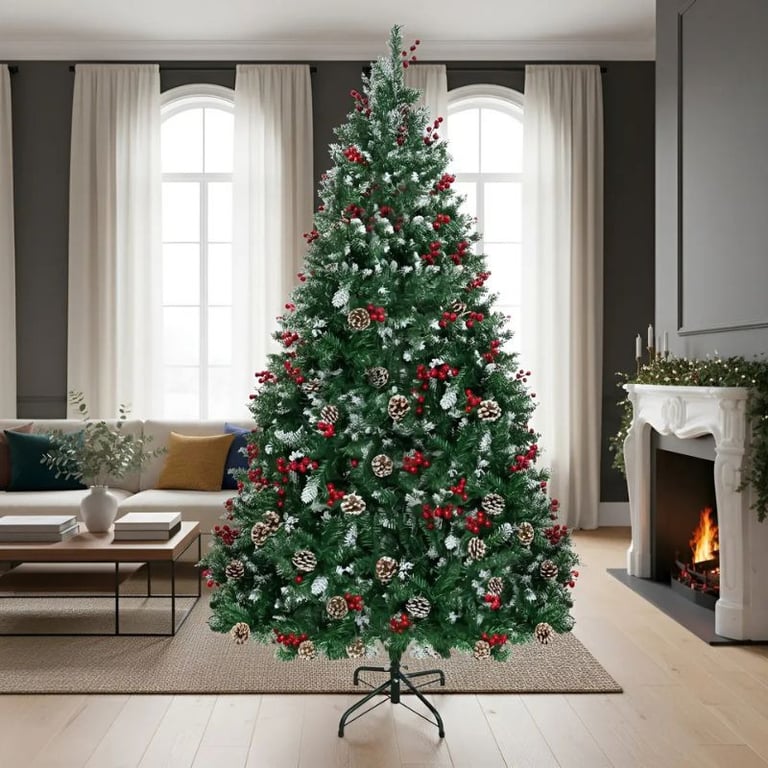 Árvore Nevada Decorativa De Natal 1,5 Metros Com Pinhas E Frutos Vermelhos