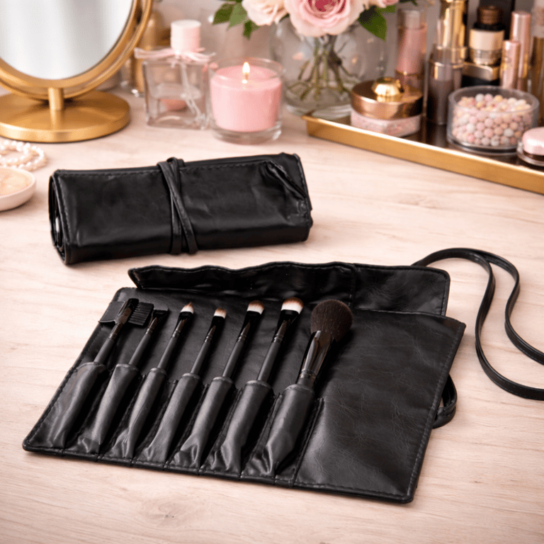 Kit 7 Pincéis De Maquiagem Com Estojo