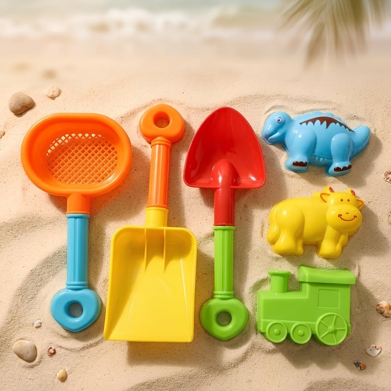 Kit Brinquedos De Praia Com Pás Peneira E Moldes Coloridos 
