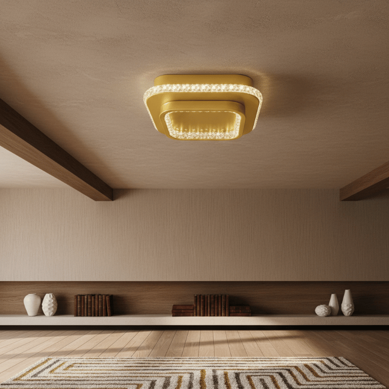 Plafon Led Cristal Acrílico Quadrado Dourado 33w