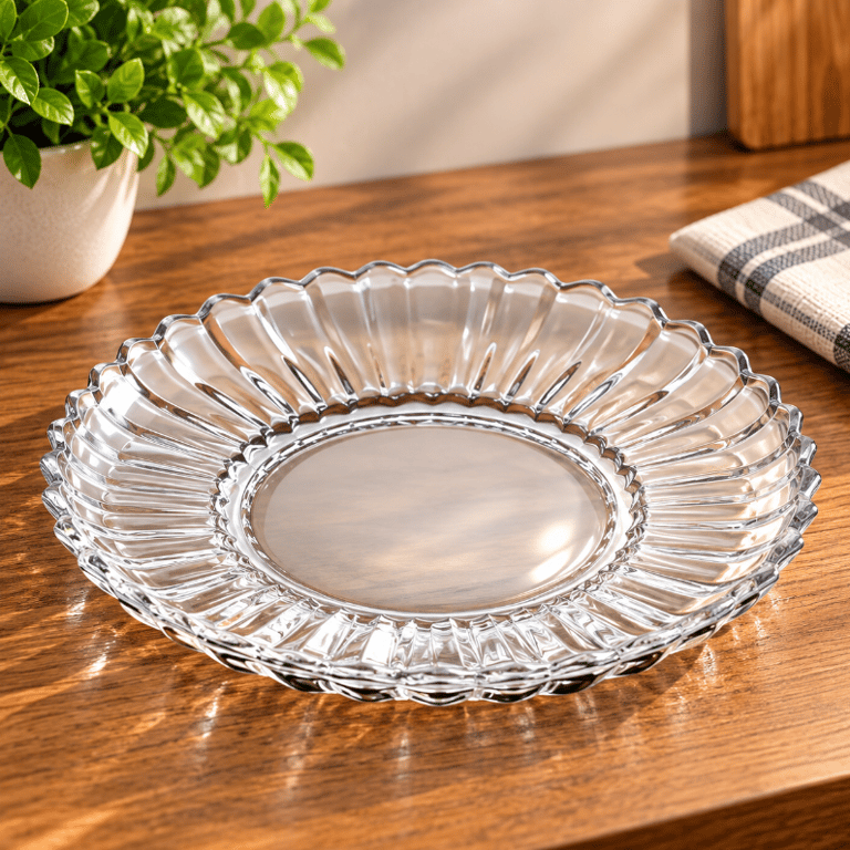 Fruteira Rasa de Vidro Clear 29,5cm Transparente com Relevo Lapidado Prato Centro de Mesa 