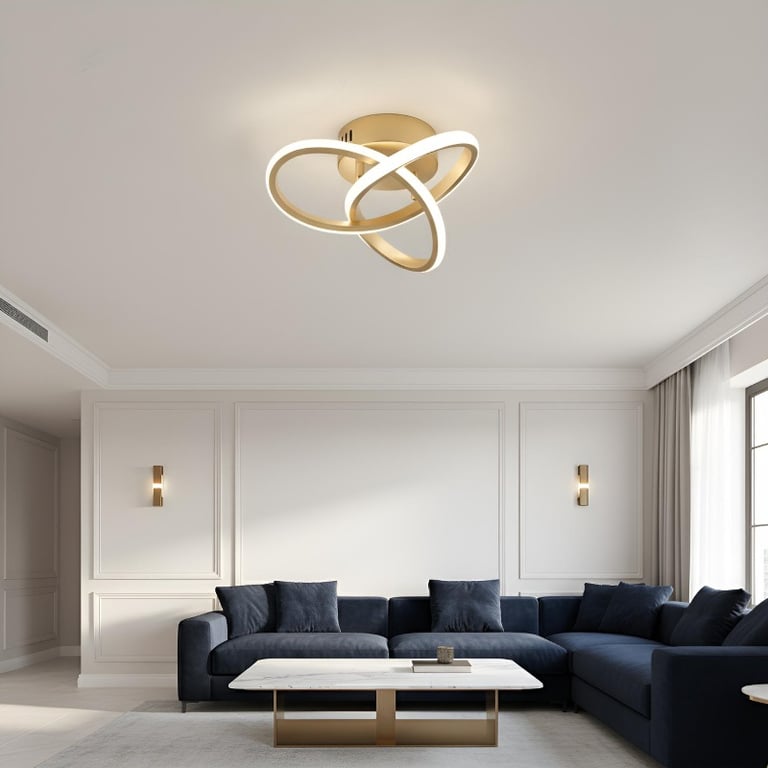 Plafon Led Moderna Luminária De Teto Sobrepor Infinito Crevo Dourado