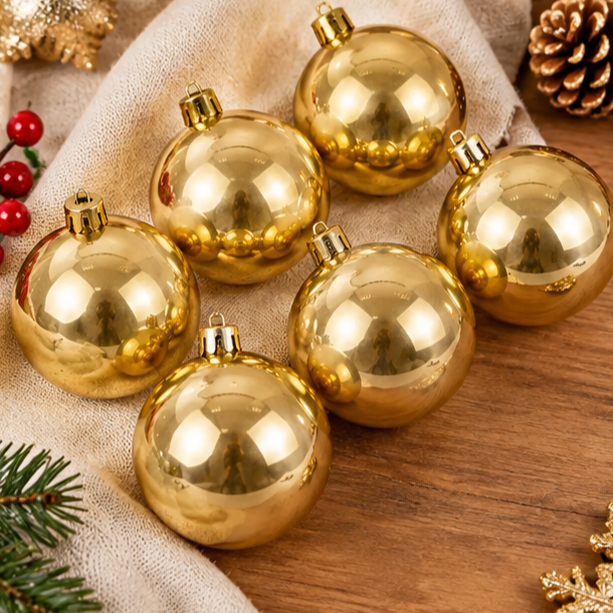 Kit 6 Bolas Natalinas Douradas 8cm Para Decoração Da Árvore De Natal